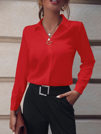 Damen Elegante Bluse mit Metall-Dekor – Business & Freizeit, Langarm, Slim Fit