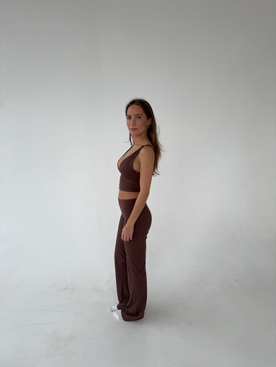 Ausgestellte Damen-Leggings Hohe Taille Braun - Stretch & Komfort