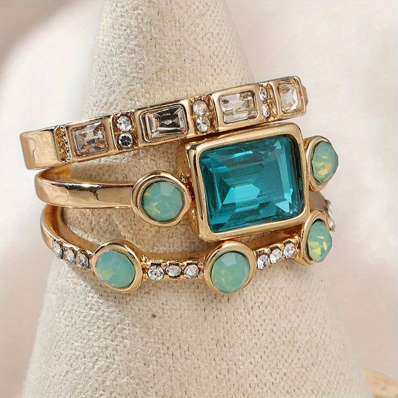 Retro Set of Blue Crystal Rings
