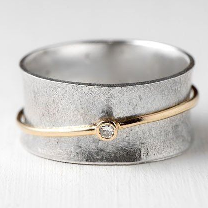 Vintage Golden Line Zirkonia Silberring