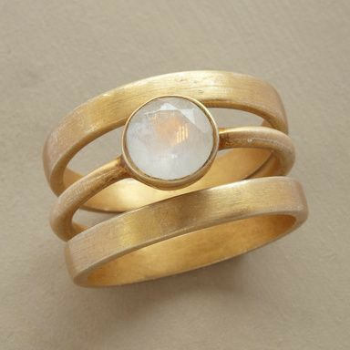 Vintage Gold- und Intarsien-Mondstein-Ring