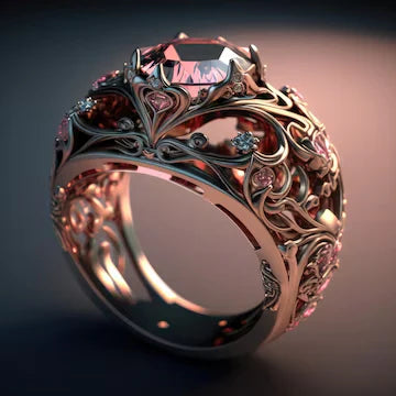 Vintage Exotic Golden Leaf Red Zirkonia Ring