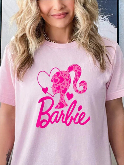 Heidi-Mode | Barbie-Druck Buchstabendruck Sport Freizeit Frauen Kurzarm-T-Shirt