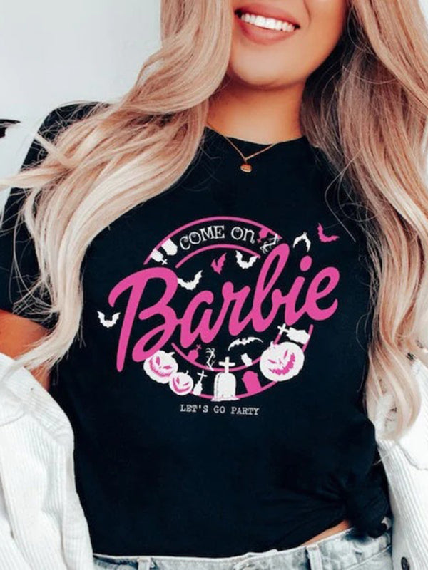 Heidi-Mode | Barbie-Druck Buchstabendruck Sport Freizeit Frauen Kurzarm-T-Shirt