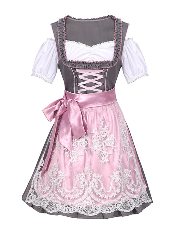 Damen Rosa mit Schleife Oktoberfest Dirndl Kleid
