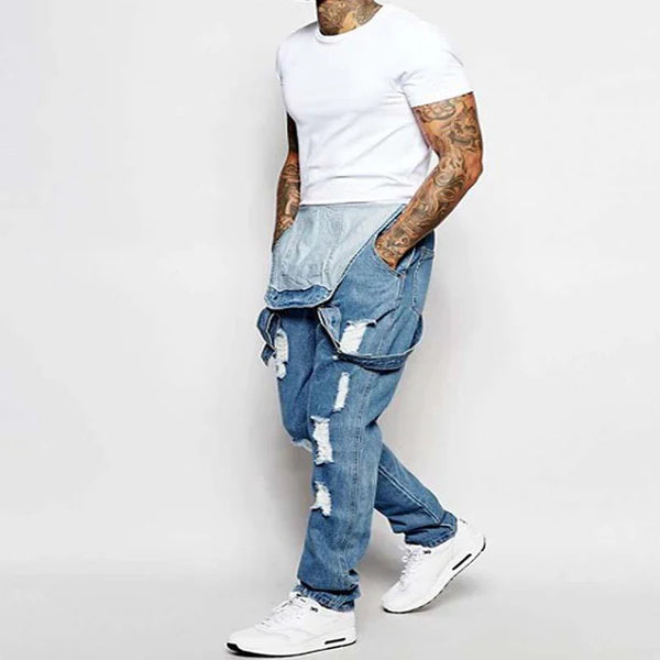 Lässiger Herren-Überalles aus zerrissenem Jeansstoff
