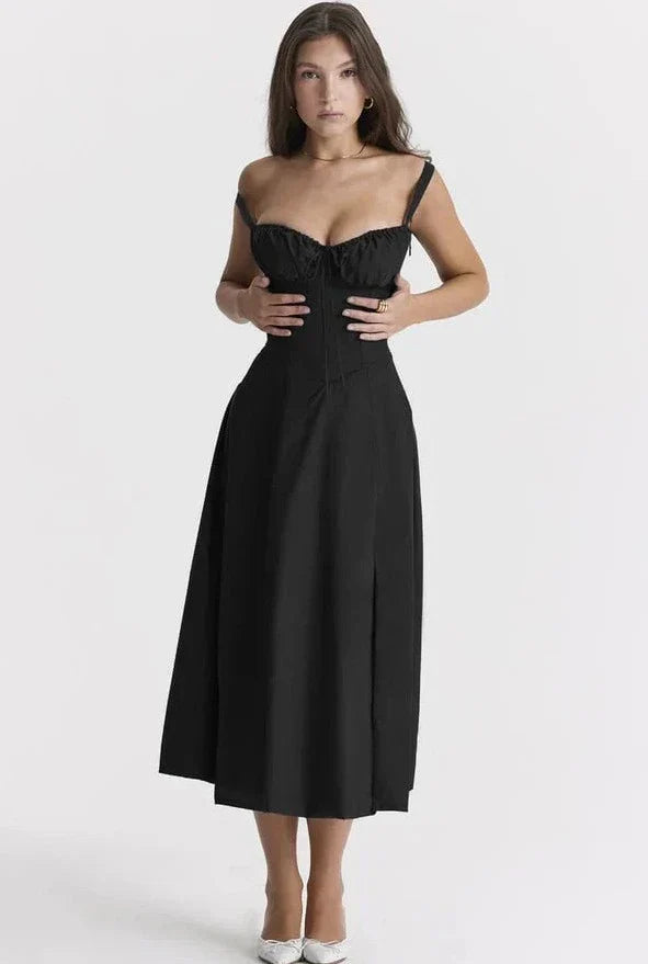 Elegantes Damen Sommerkleid – A-Linie, Midi, Schlitz