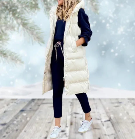 Lange Stepp-Bodywarmer mit Kapuze für Damen