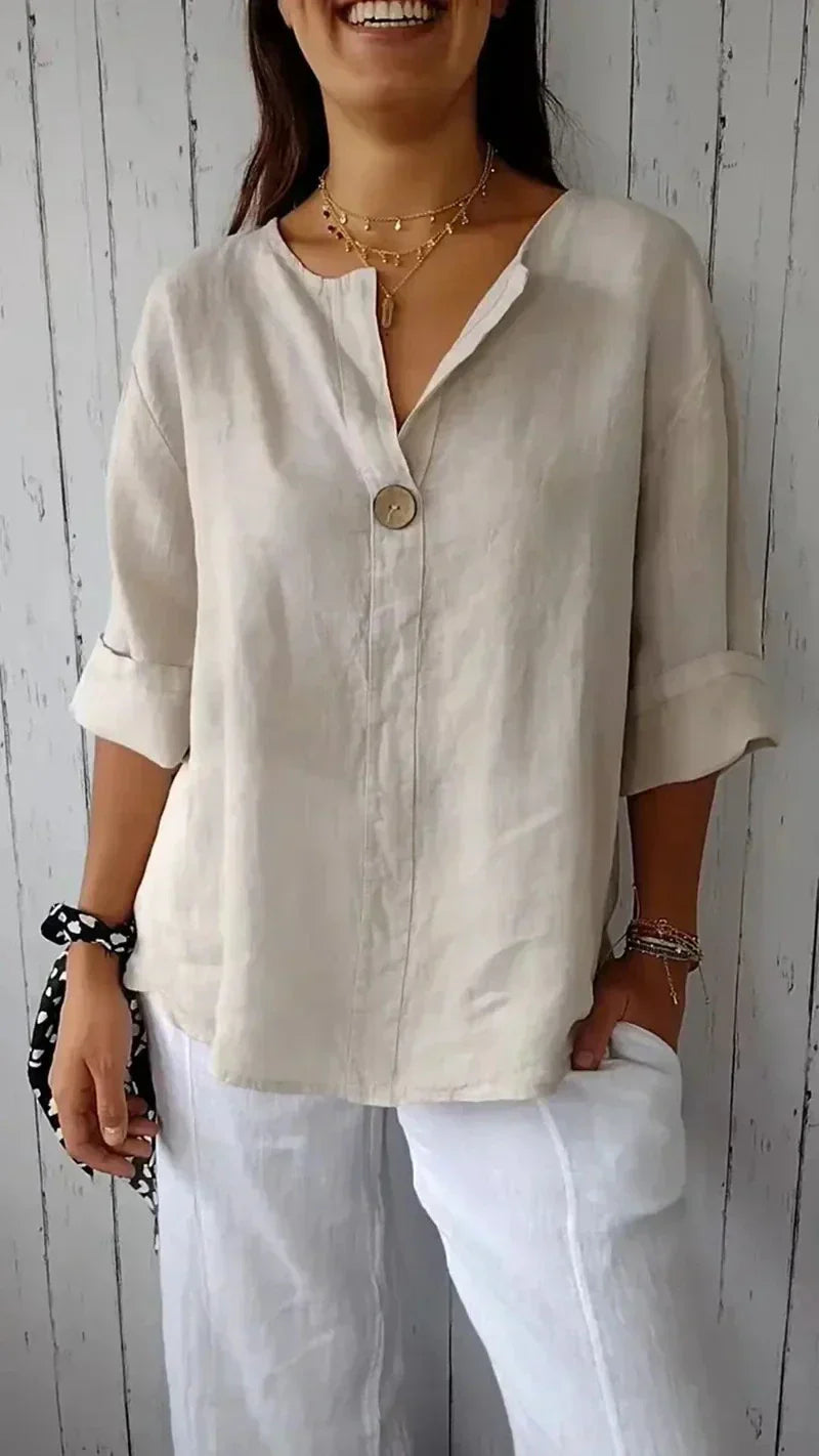 Damen Minimalistisch Button Down Hemd | Weiß und Beige