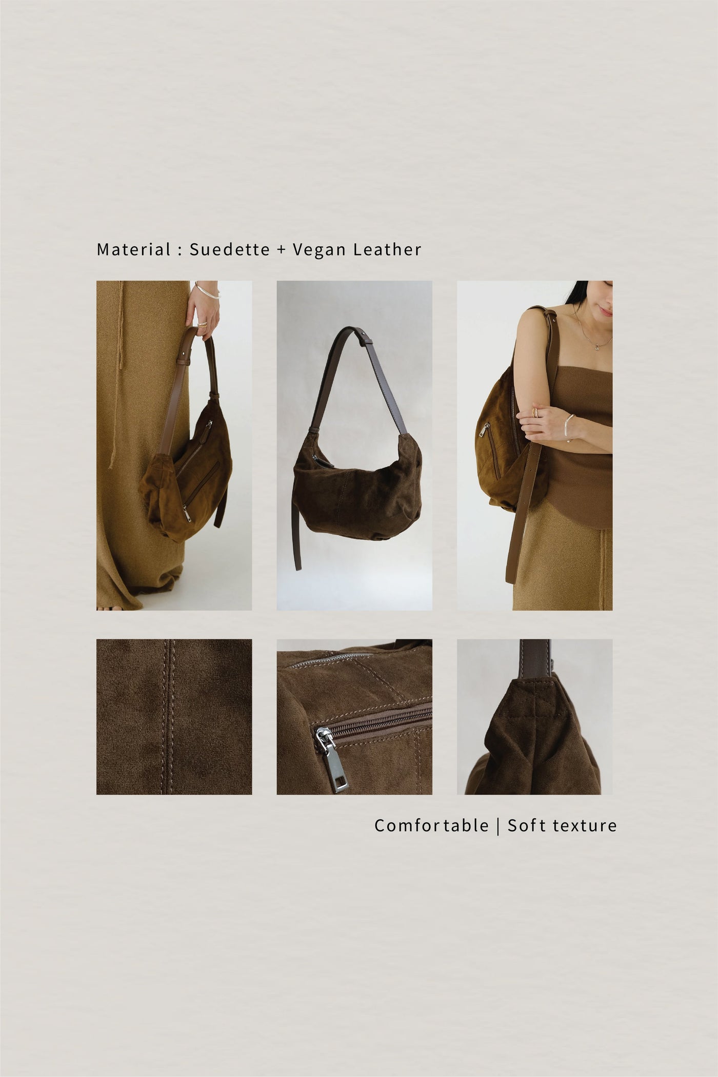 Vintage Schwarze Suedette Dumpling Tasche – Vegane Schultertasche