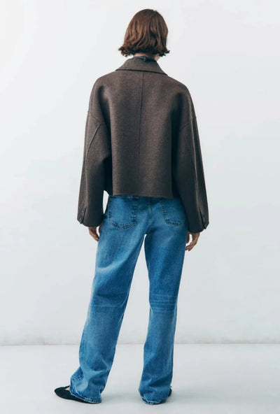 Damen Übergangsjacke Oversize – Eleganter Kurz-Mantel mit Knöpfen