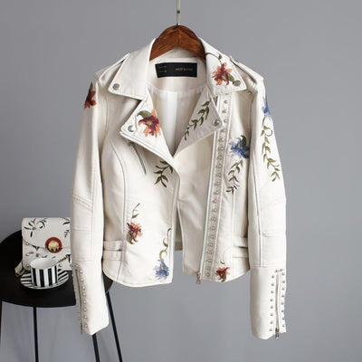 Modische Floral Vegane Lederjacke