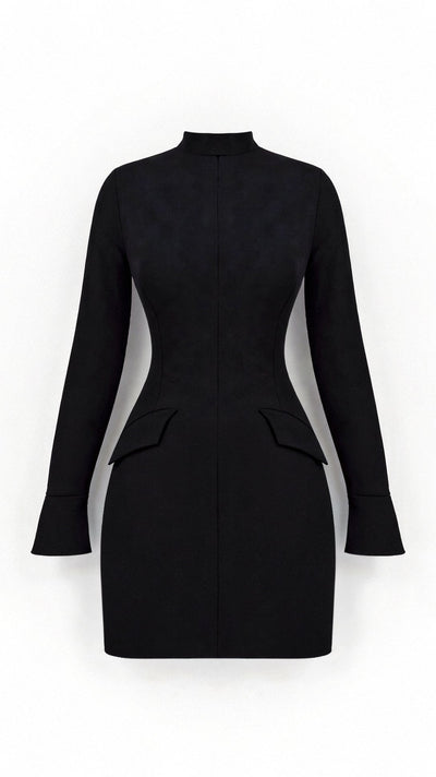 Elegantes Etuikleid Schwarz | Businesskleid mit Langarm