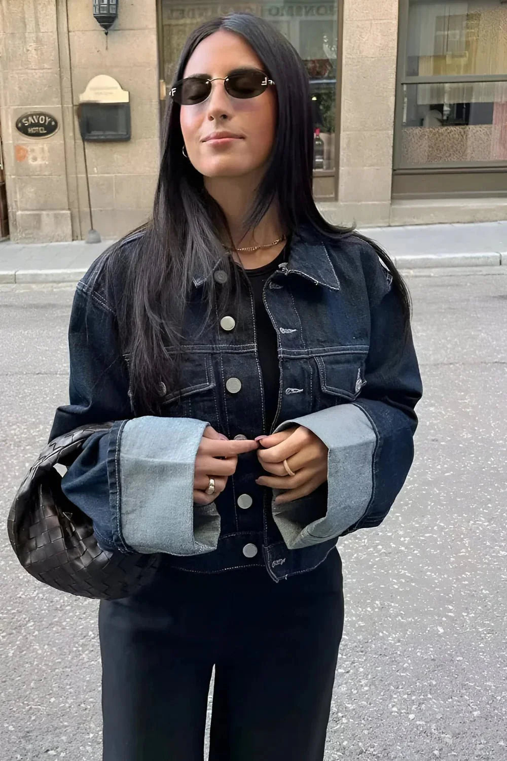 Mithi Gekürzte Denim-Jacke mit Losen Ärmeln