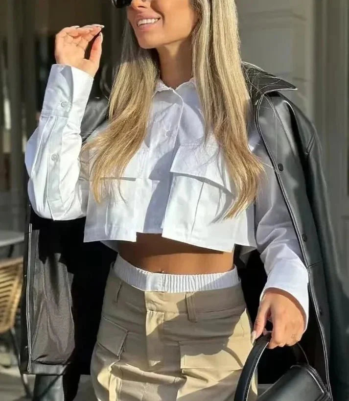 Piper Cropped Langarm- Hemd