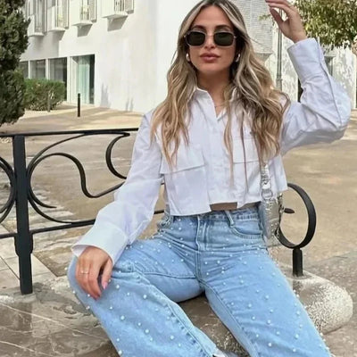 Piper Cropped Langarm- Hemd