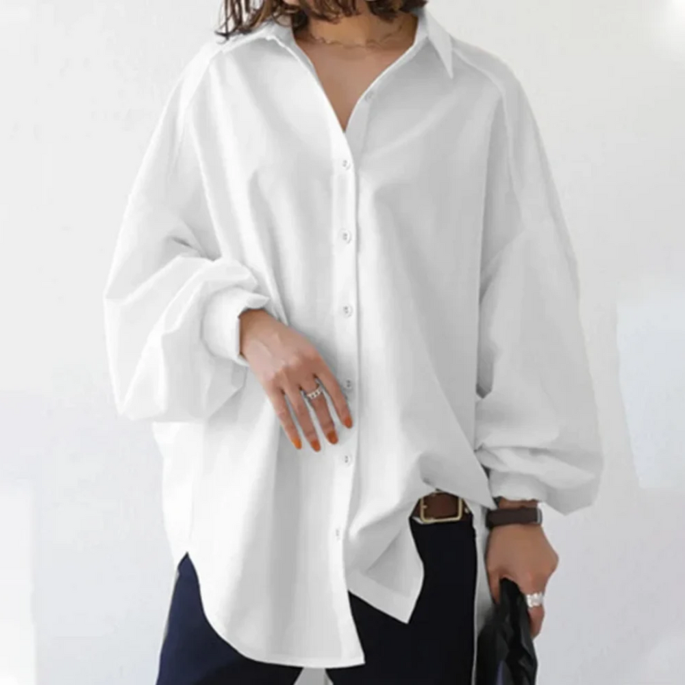 Elegante Oversize-Bluse – Vegane Seidenmischung, Puffärmel, Boho-Stil