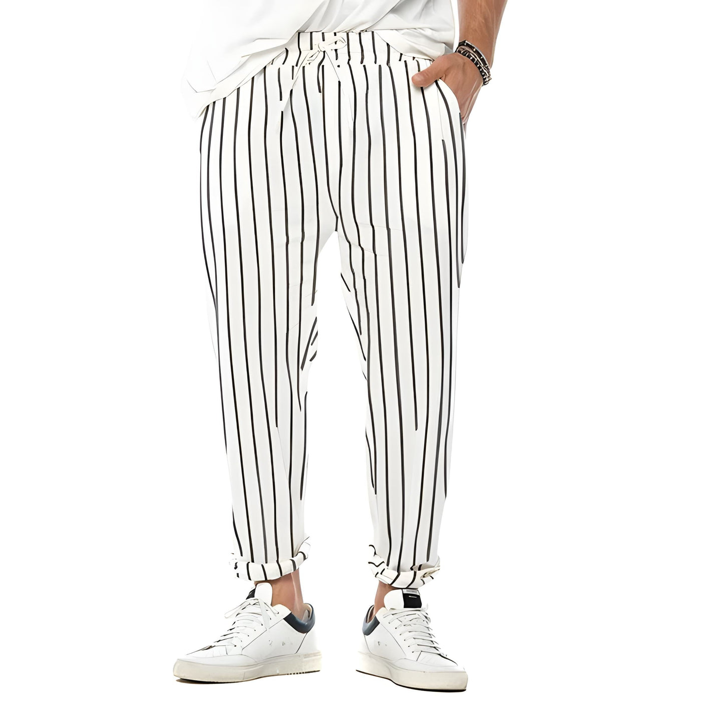 Vertikal gestreifte Baumwollhose für Männer