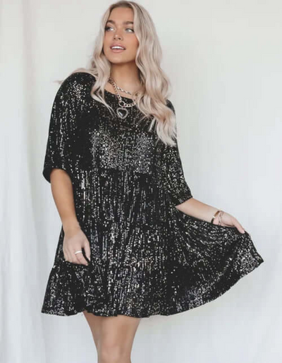Ruelle | Schwarz Paillettenkleid | Mini