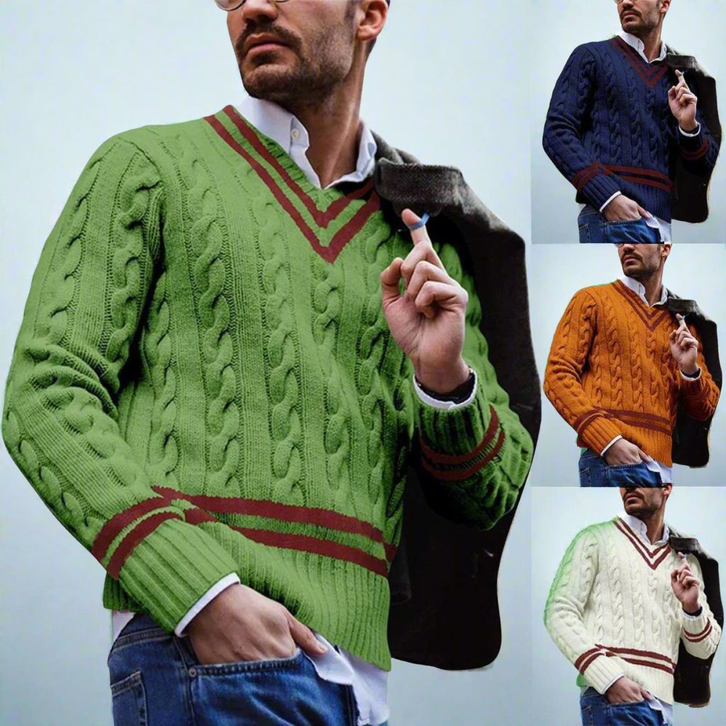 Garrick - Bequemer Strickpullover mit Streifen und V-Ausschnitt