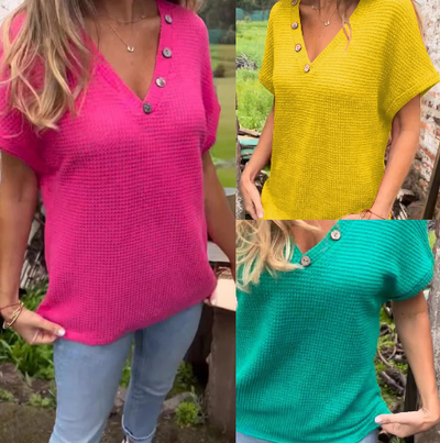 Lindse - Schickes Kurzärmeliges V-Ausschnitt Oberteil