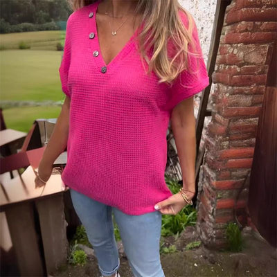 Lindse - Schickes Kurzärmeliges V-Ausschnitt Oberteil