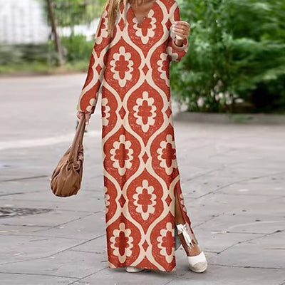 Henar - Boho Kleid mit Langen Ärmeln und V Ausschnitt