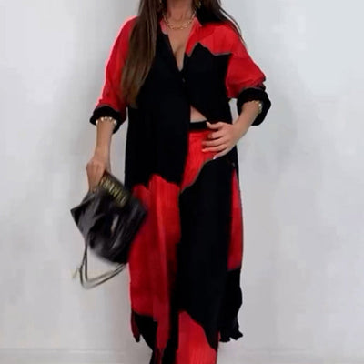 Dionicia - Elegantes Schaltfläche Daunen Hemd und Kordelzug Hose