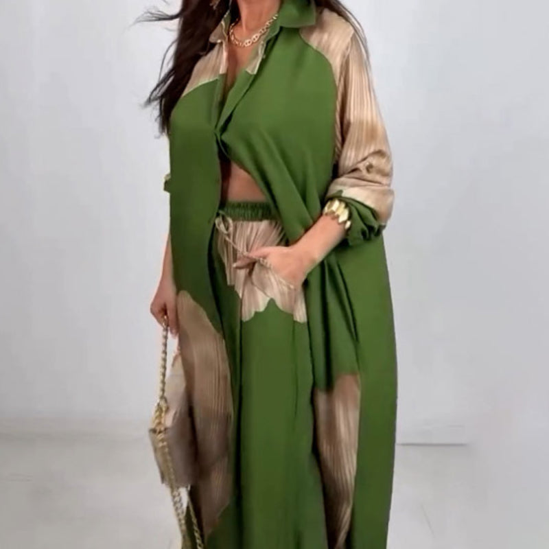 Dionicia - Elegantes Schaltfläche Daunen Hemd und Kordelzug Hose