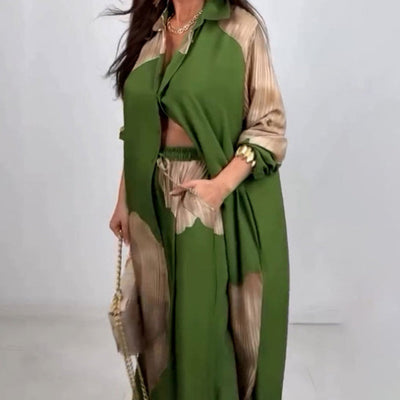 Dionicia - Elegantes Schaltfläche Daunen Hemd und Kordelzug Hose