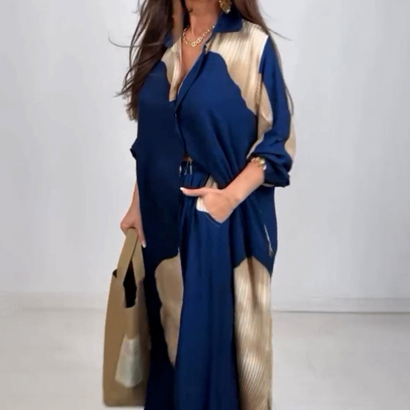 Dionicia - Elegantes Schaltfläche Daunen Hemd und Kordelzug Hose