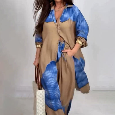 Dionicia - Elegantes Schaltfläche Daunen Hemd und Kordelzug Hose