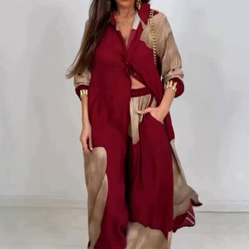 Dionicia - Elegantes Schaltfläche Daunen Hemd und Kordelzug Hose