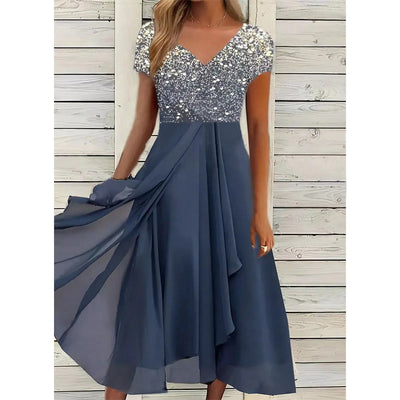 Doina – Stilvolles Kleid Mit V Ausschnitt Und Drucken