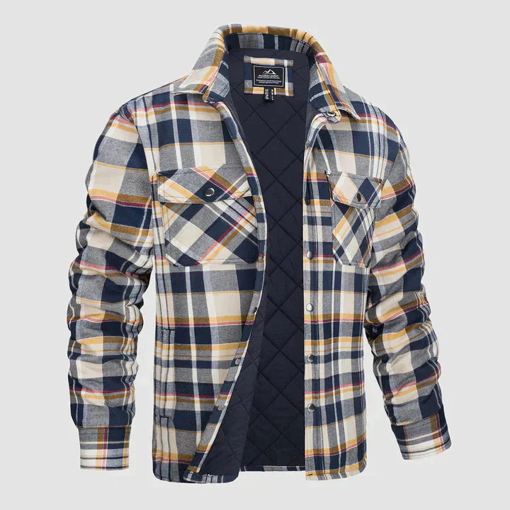 Herren Flanell Hemd Jacke lange Ärmel gesteppt gefüttert Plaid Mantel Button Down dicke Outwear für Winter