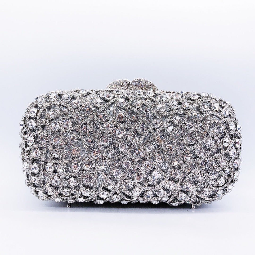 Valentina | Silberne Clutch mit Kristallbesatz – Glitzernde Abendtasche für Damen mit funkelndem Strass