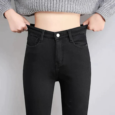 Jassy | Damen Thermo Jeans | Schwarz