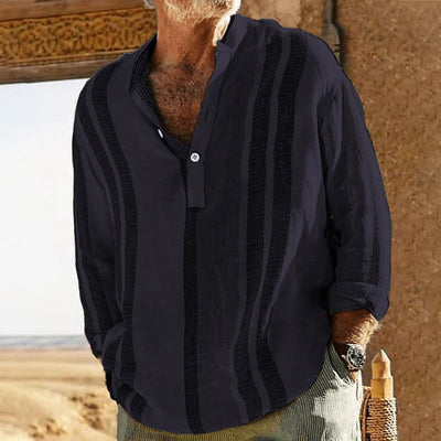 Yano - Herren Langarm Vintage Leinenhemd mit Stickerei