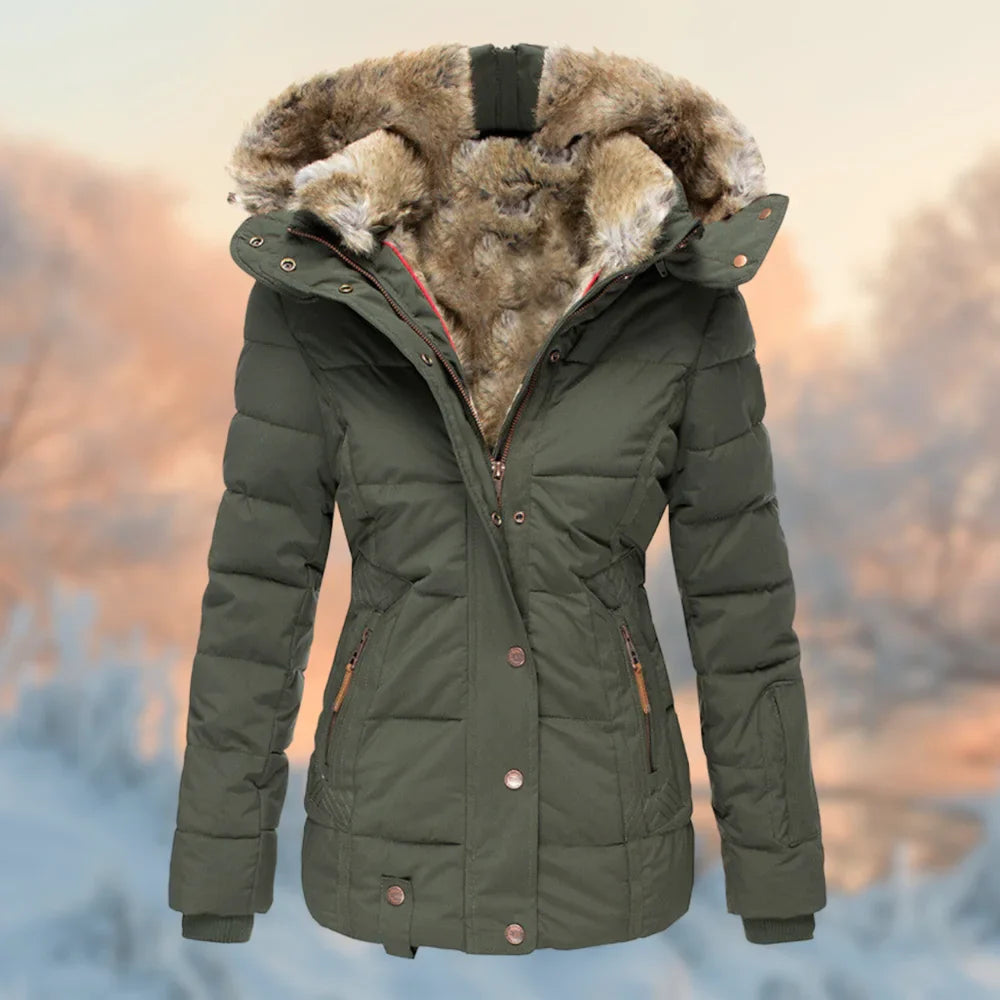 Winter Steppjacke mit Plüschfutter und Kapuze für Damen