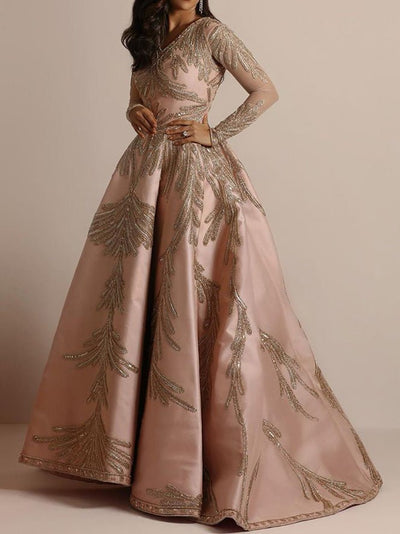 Heidi-Mode | Damen Kleider Hot Stamped V-Ausschnitt Langärmliges Abendkleid