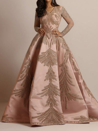 Heidi-Mode | Damen Kleider Hot Stamped V-Ausschnitt Langärmliges Abendkleid