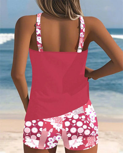 Zweiteiliges Damen Tankini Set mit Blumenmuster und Shorts